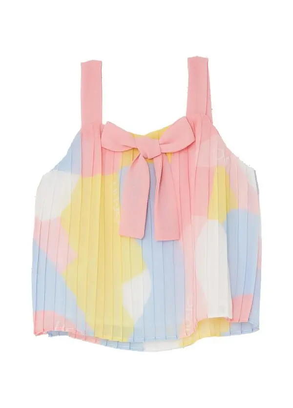 Multi-Color Pleated Cami Top with Bow Image