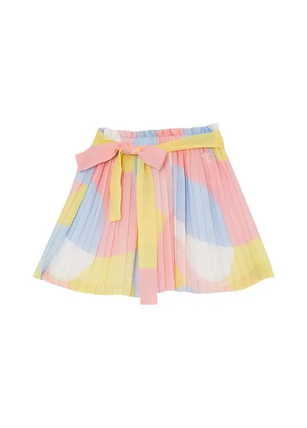Geometric Pastel Pleated Skirt with Bow Waist