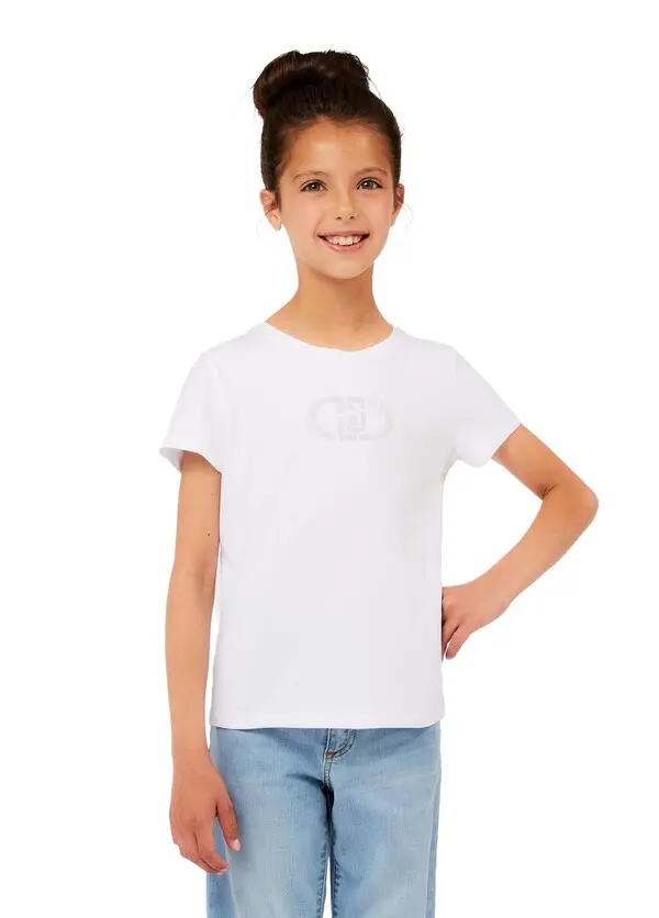 Short-Sleeve Jersey Top with Crystal Emblem