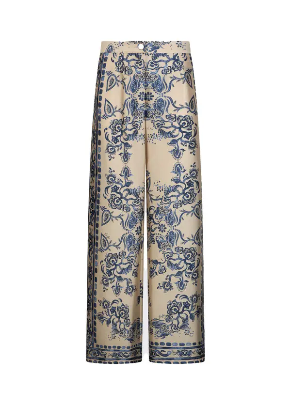 Satin Wide Leg Trousers with Foulard Print 