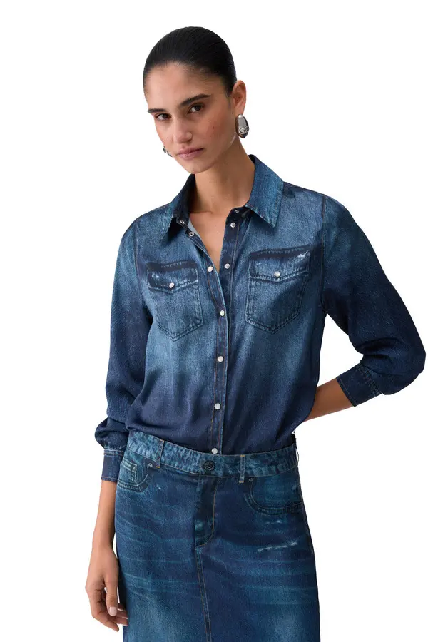 Digital-Print Flowing Satin Shirt