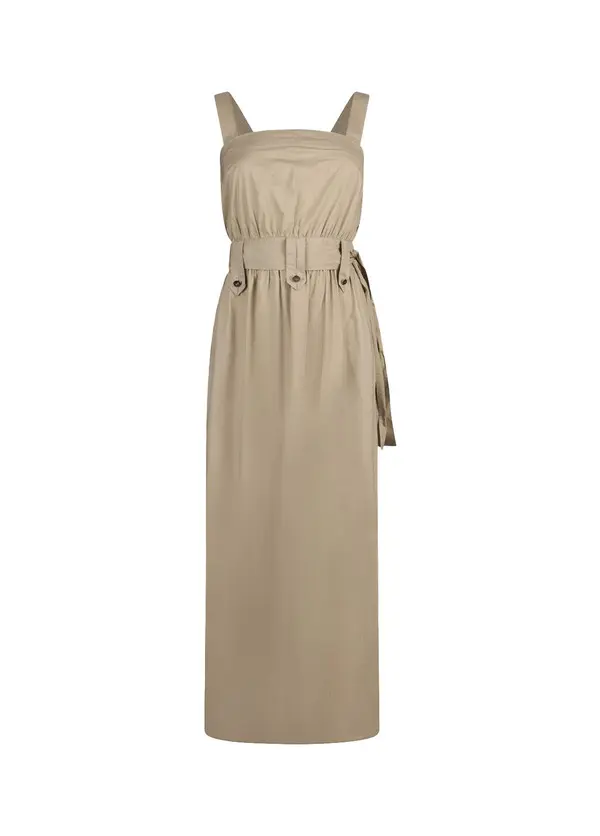 Long Poplin Cotton Dress with Wide Straps