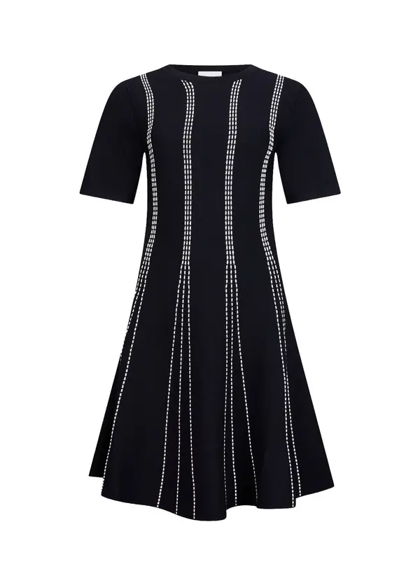 Short Knit Dress with Contrasting Seams