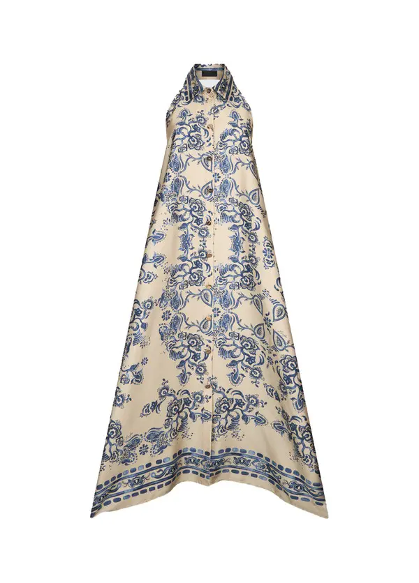 Halter-neck Maxi Buttoned Dress Image