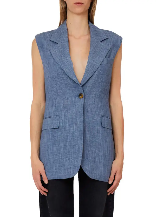 Tailored Sleeveless Denim Blazer