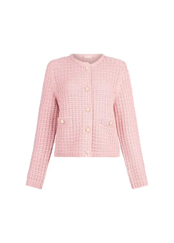 Bark-stitch Knit Cardigan with Front Pockets