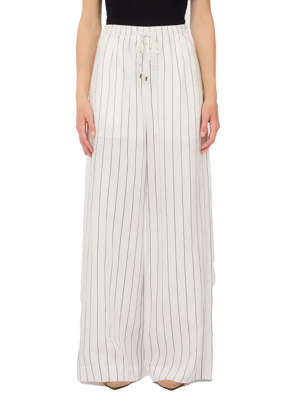 Pinstriped Wide-leg Trousers
