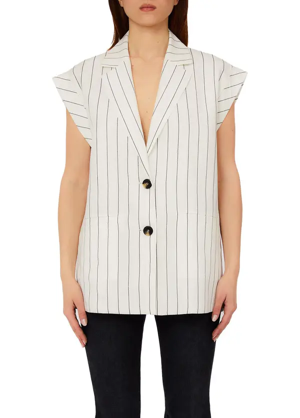 Pinstriped Sleeveless Blazer