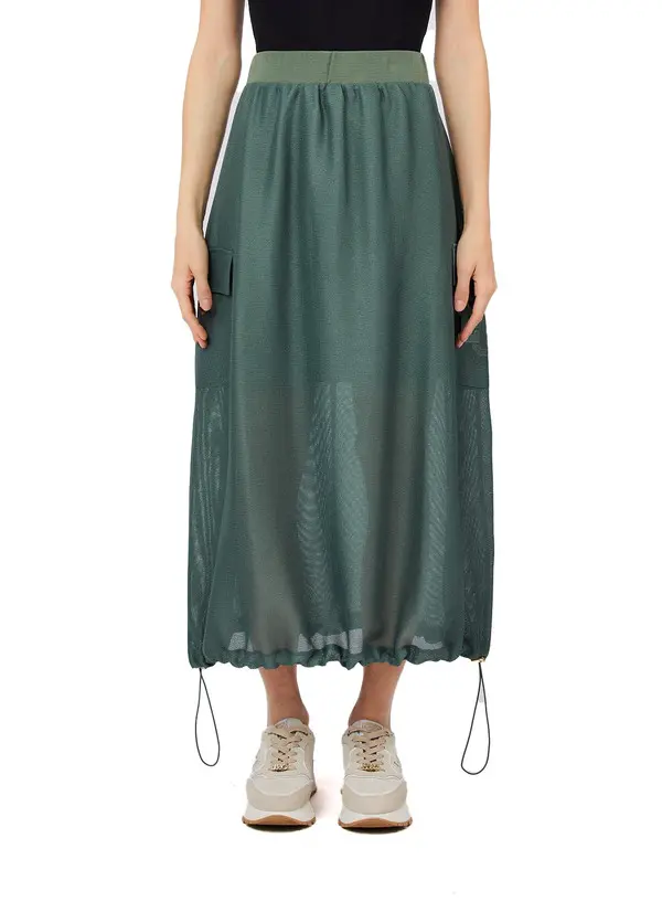 Long Mesh Skirt with Patch Side Pockets