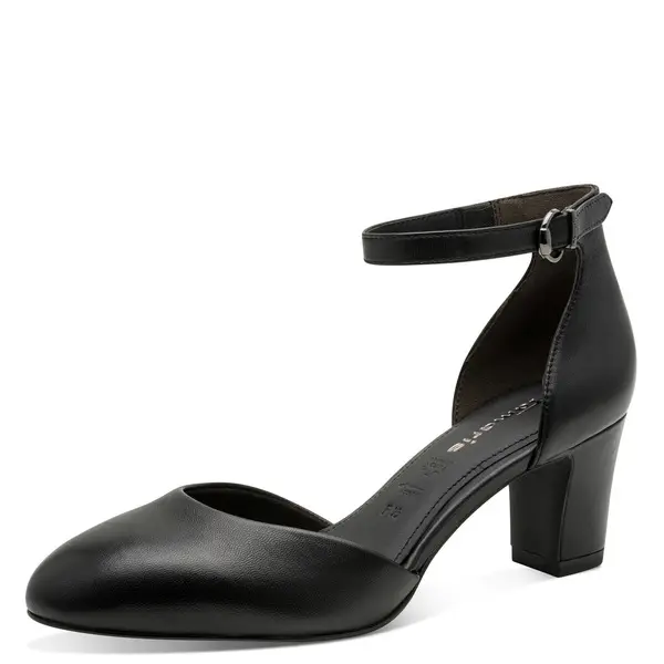 Classic Leather Ankle-Strap Block Heels Pump