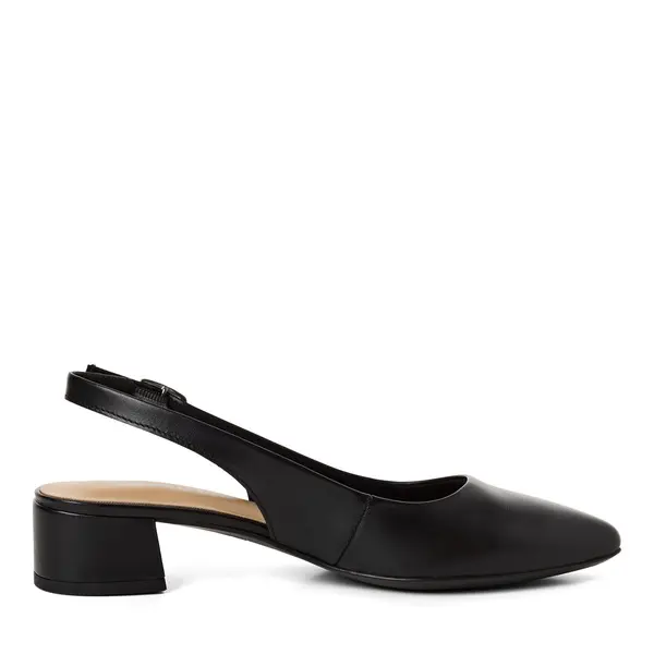 Leather Pointed-Toe Slingback Block Heels Pump