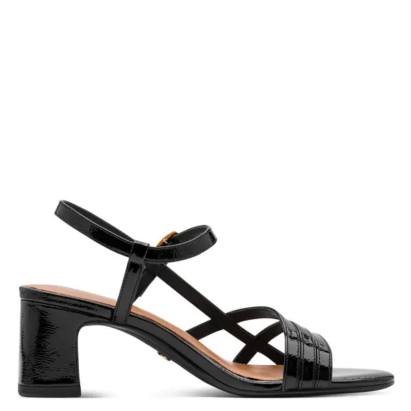 Criss-Cross Patent Mid-Block Heel Sandals