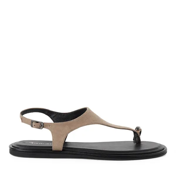 Leather T-Strap Toe-Loop Flat Sandals
