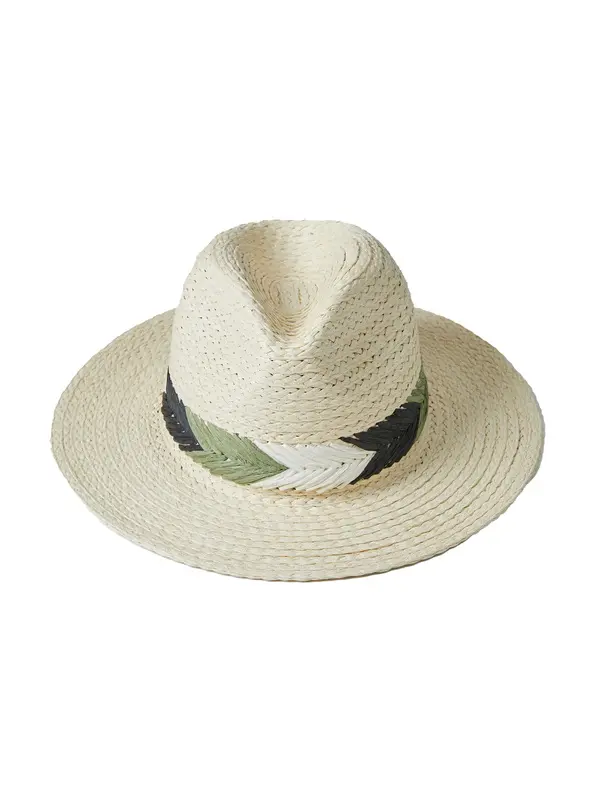 Raffia Sun Hat with Contrast Leaf Detail