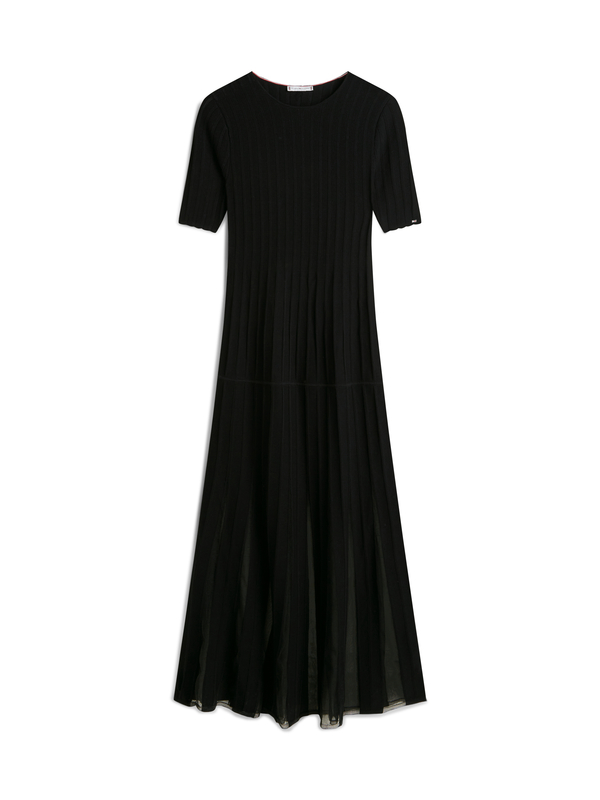 Festive Mesh Pleat Slim Maxi Dress