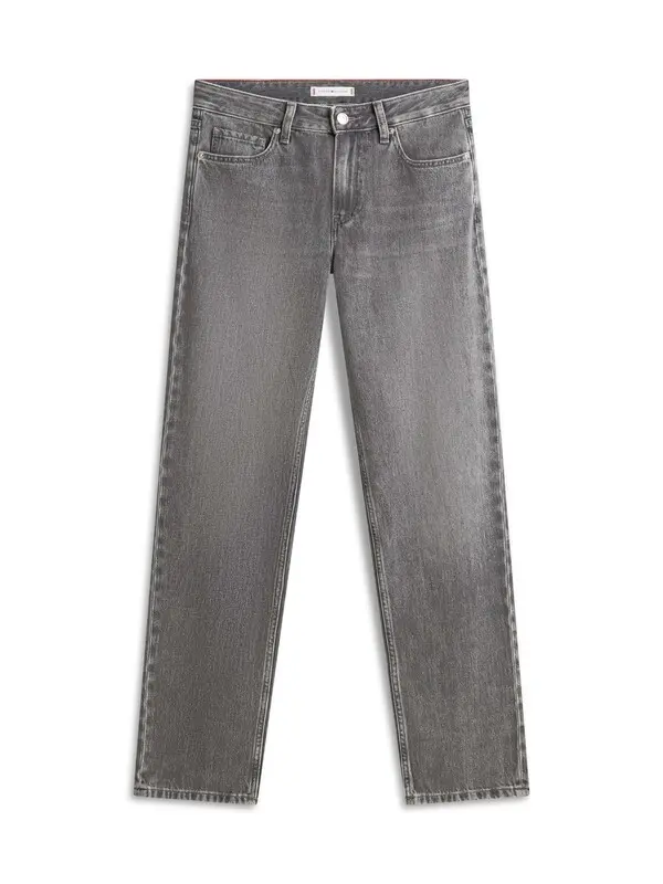 Whiskered Mid Rise Straight Leg Jeans