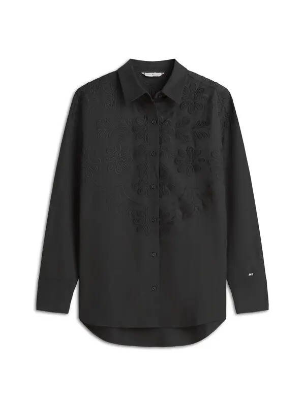 Floral Embroidery Linen Oversized Fit Shirt