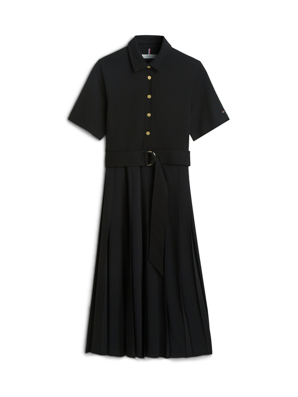 Gold-Tone Button Midi Shirt Dress