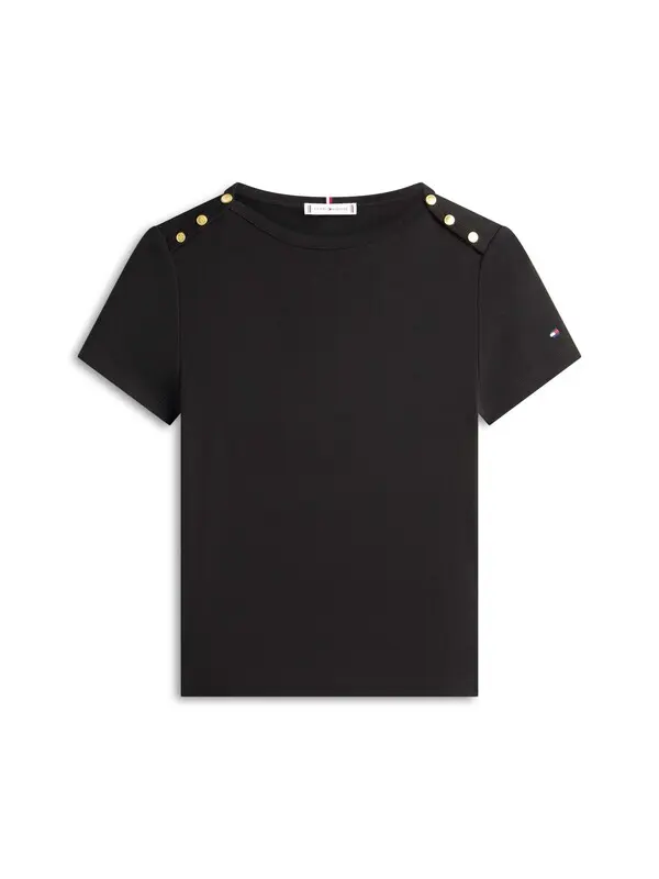 Gold-Tone Button Slim Boat Neck T-Shirt Image