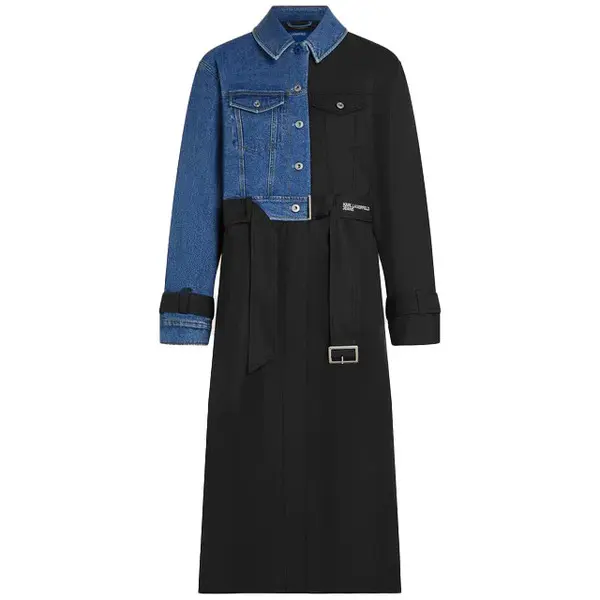 Denim-Panelled Belted Jacket