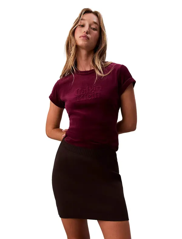 Velour Embossed Logo Graphic Slim T-Shirt