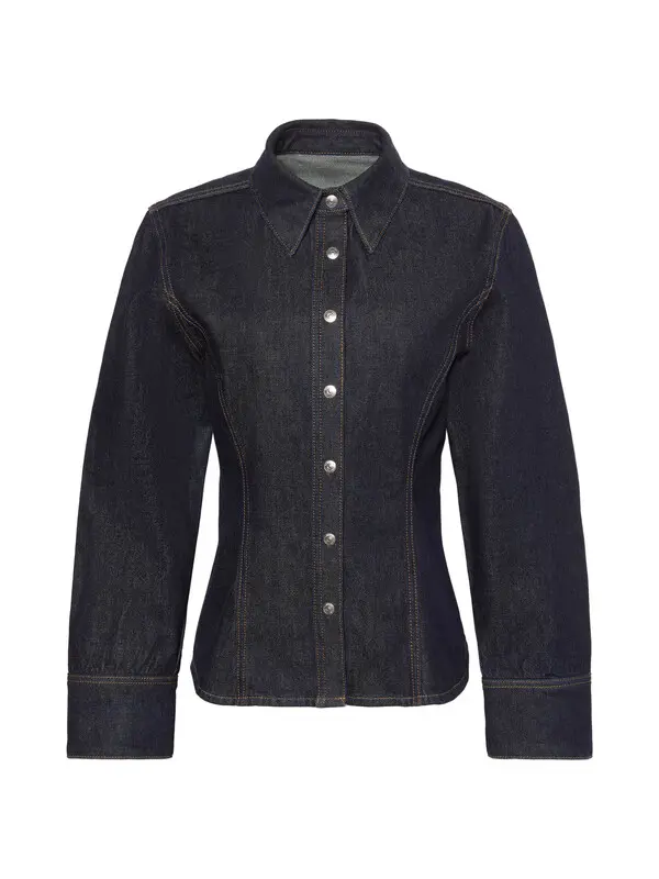 Denim Seamed Button-Down Shirt Image