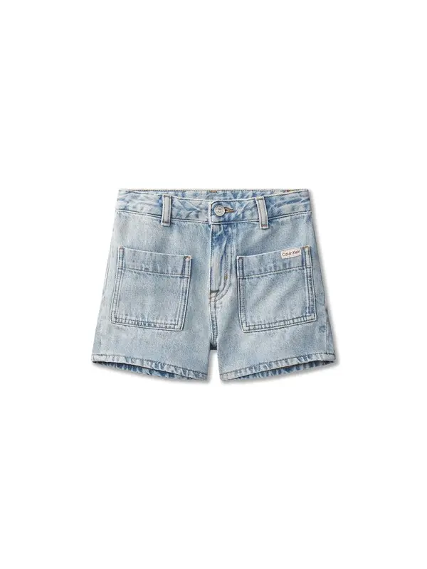 Kids Girls High Rise Patch Pocket Denim Shorts