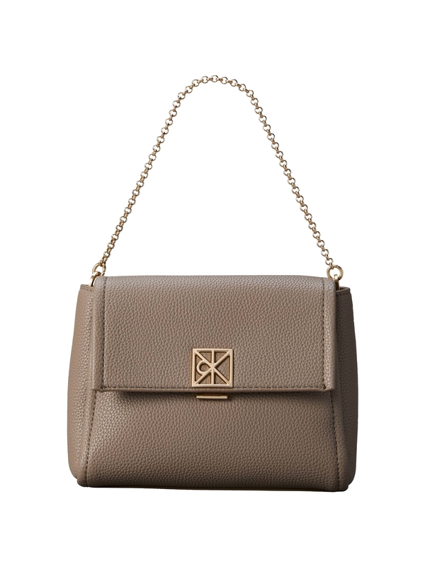 Pebbled Leather Shoulder Bag with Chain Strap and Square Logo Buckle