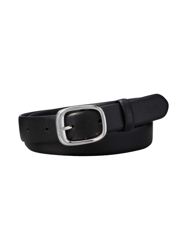 Leather Belt with Silver Oval Buckle