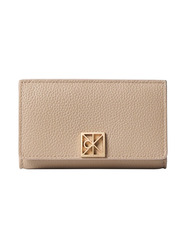 Pebble Leather Monogram Hardware Trifold Wallet
