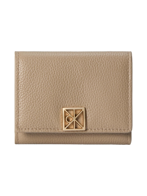 Grained Leather Hardware-Tab Trifold Wallet