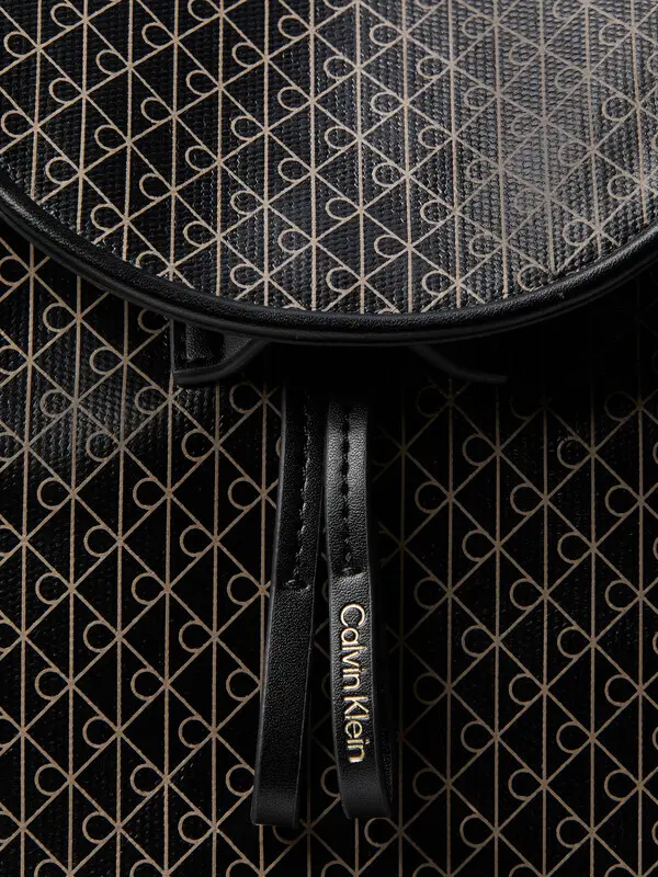 Patterned Drawstring Backpack with Flap Closure