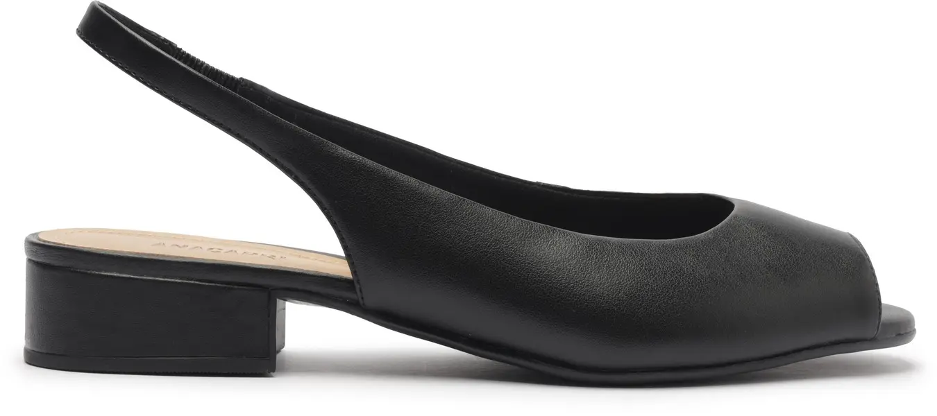 Peep Toe Slingback Leather Block Heeled Sandal Image
