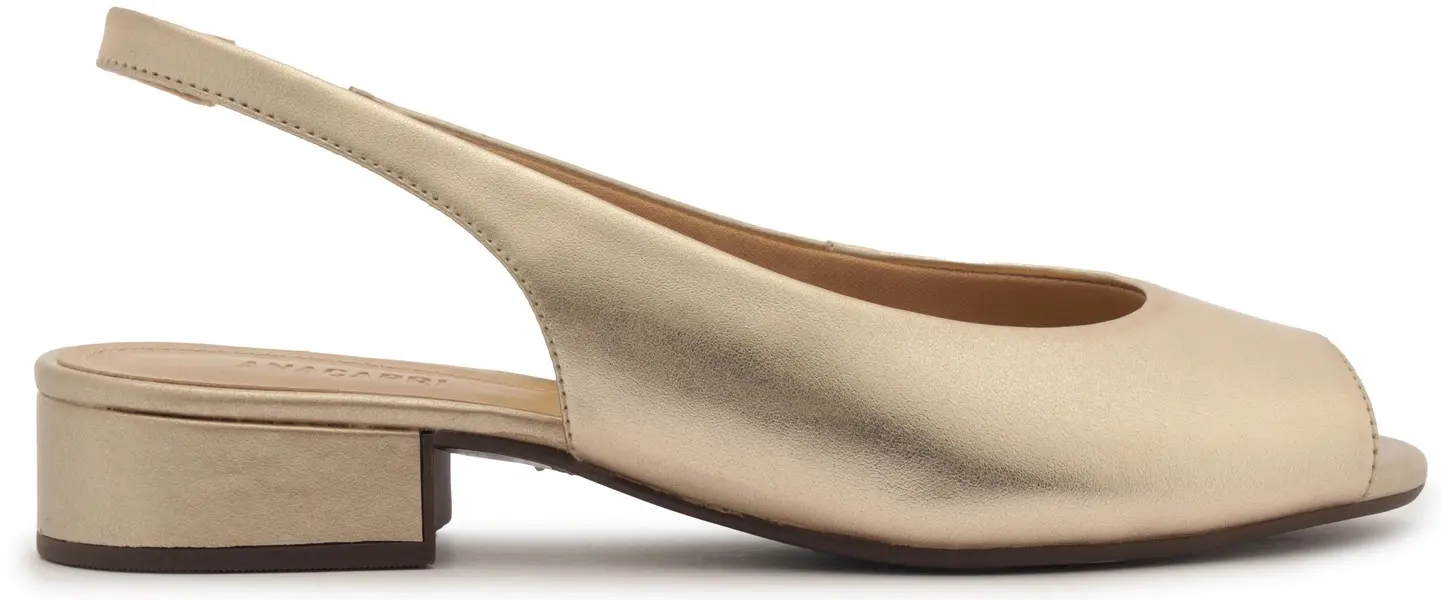 Peep Toe Slingback Leather Block Heeled Metallic Sandal Image