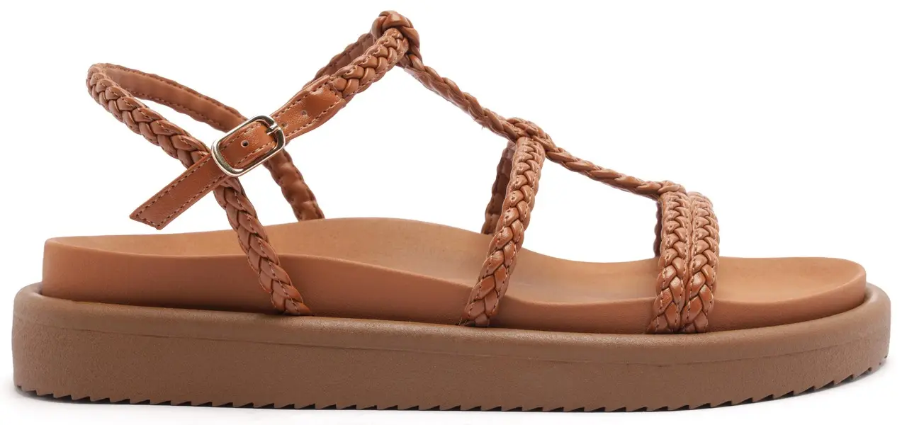 Brown Platform Braided Straps Woven Sandals Image