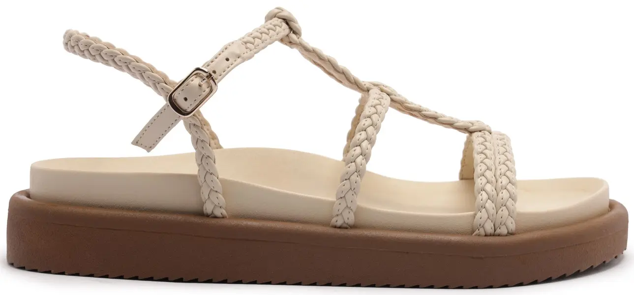White Platform Braided Straps Woven Sandals Image