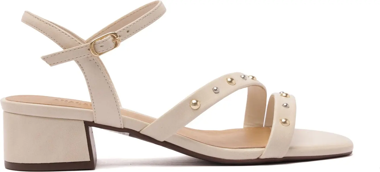 Leather Block Heel Sandal with Studded Straps Image