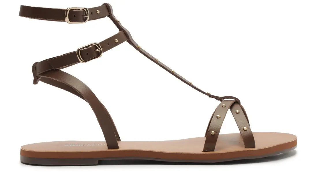 Brown Leather Gladiator Flat Sandal with Studs Image