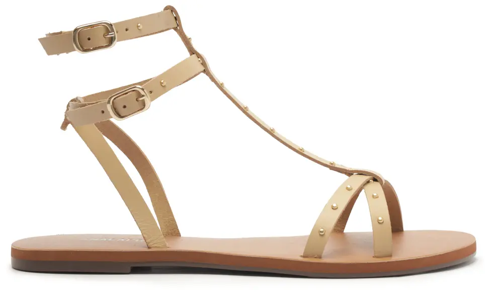 Beige Leather Gladiator Flat Sandal with Studs Image
