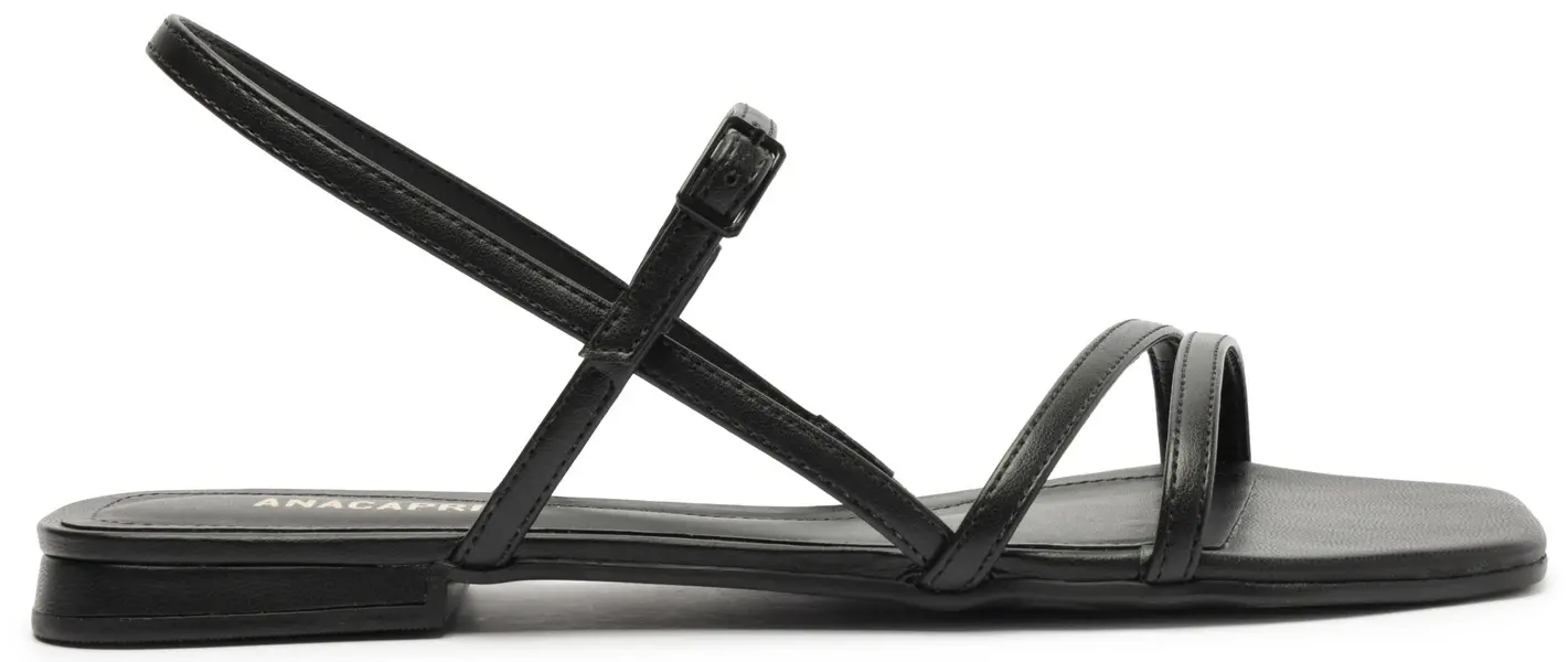 Classic Black Leather Strappy Flat Sandal Image