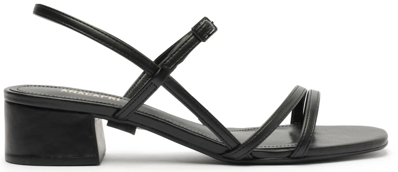 Black Block Heel Sandal with Thin Straps Image