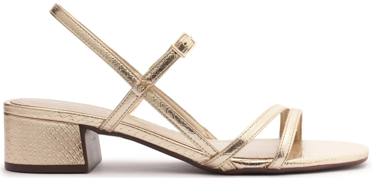 Gold Block Heel Sandal with Thin Straps Image