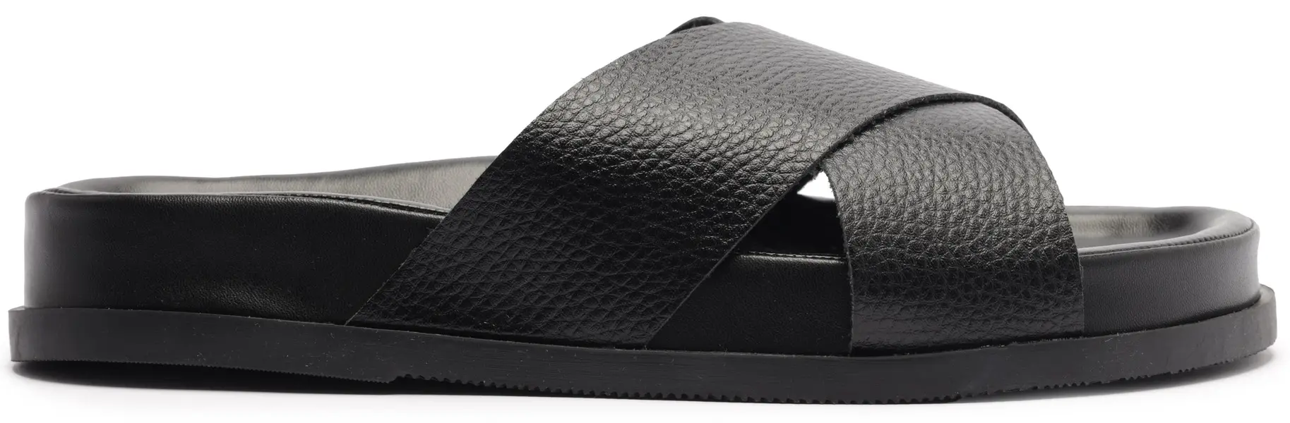 Black Pebbled Leather Criss-Cross Slipper Image