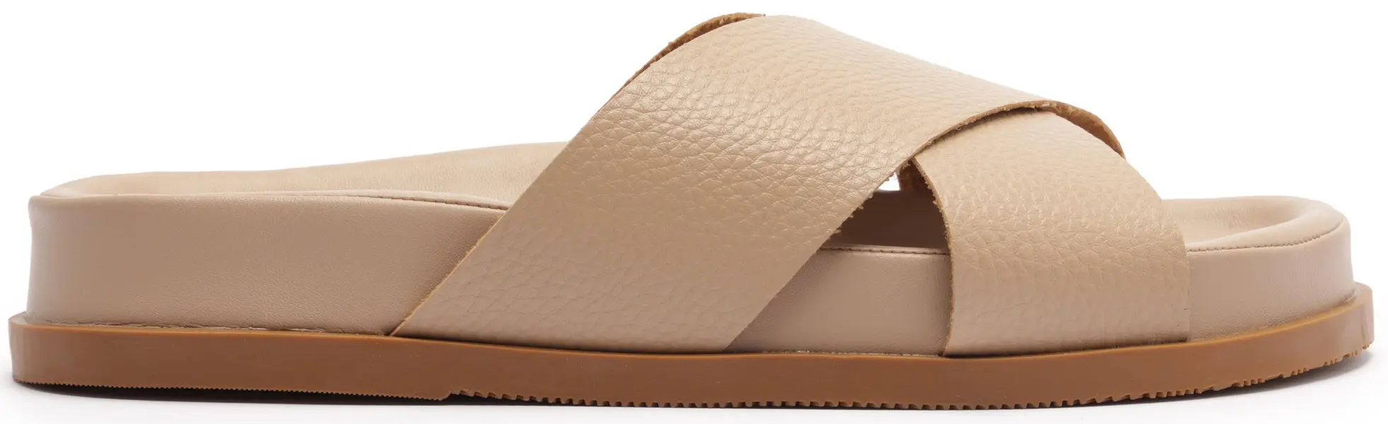 Beige Pebbled Leather Criss-Cross Slipper Image