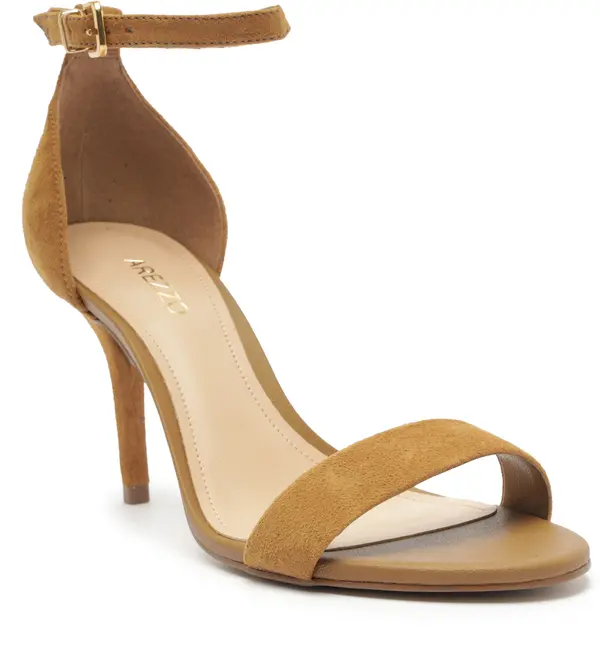 Tan Suede Minimalist Ankle-Strap Stiletto Sandals