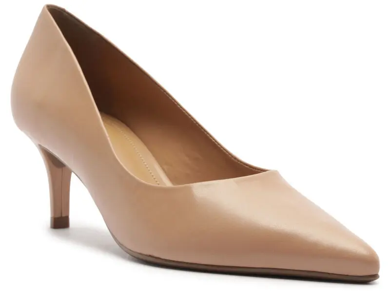 Nude Leather Stiletto Heel Pump with Pointed Toe