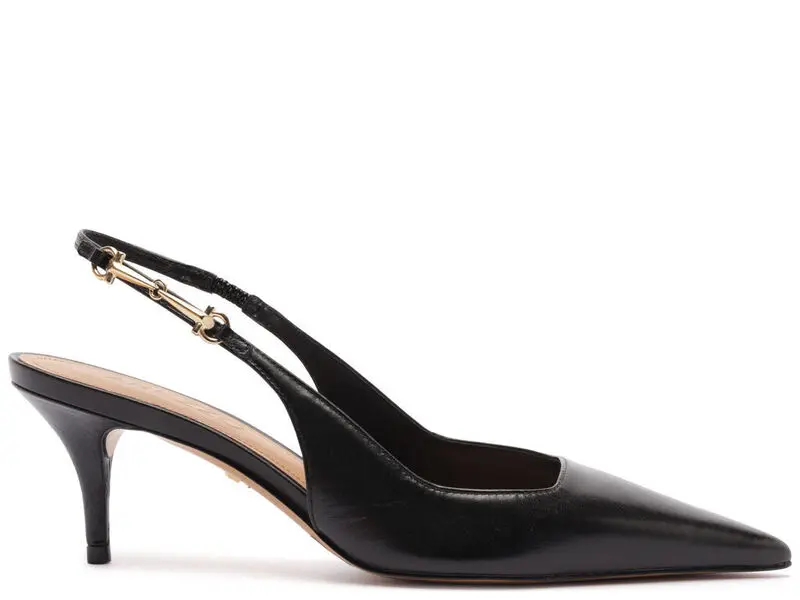 Black Leather Slingback Pump with Metal Detail