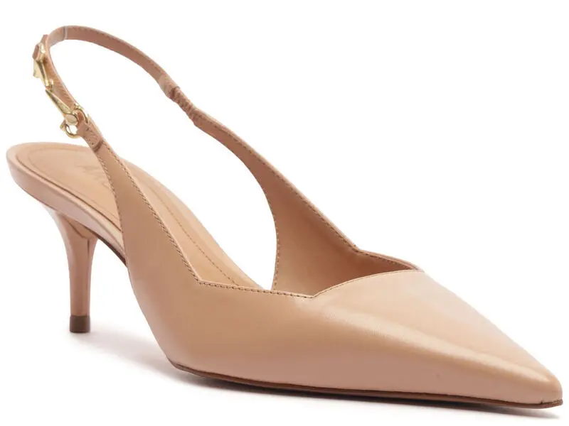 Nude Leather Slingback Pump with Metal Detail