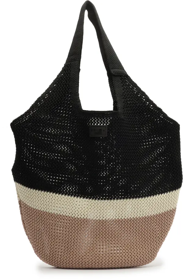 Large Black and Colorful Crochet Shopping Bag Image