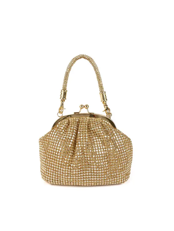 Vintage-Style Rhinestone Kiss-Lock Clutch Bag